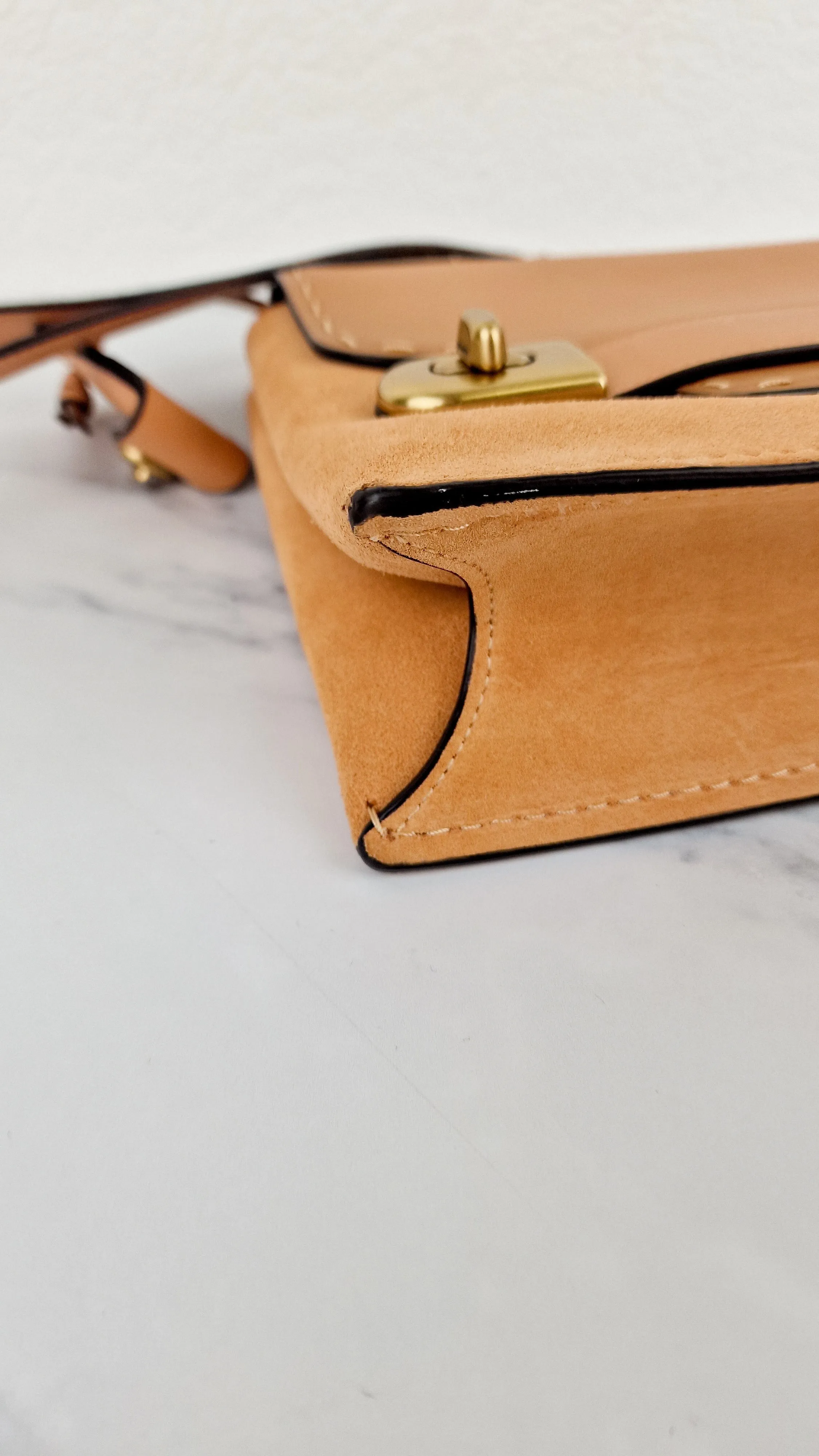 Coach 1941 Swagger Crossbody in Apricot Sand Orange Suede & Smooth Leather - Clutch Shoulder Bag- Coach 25833