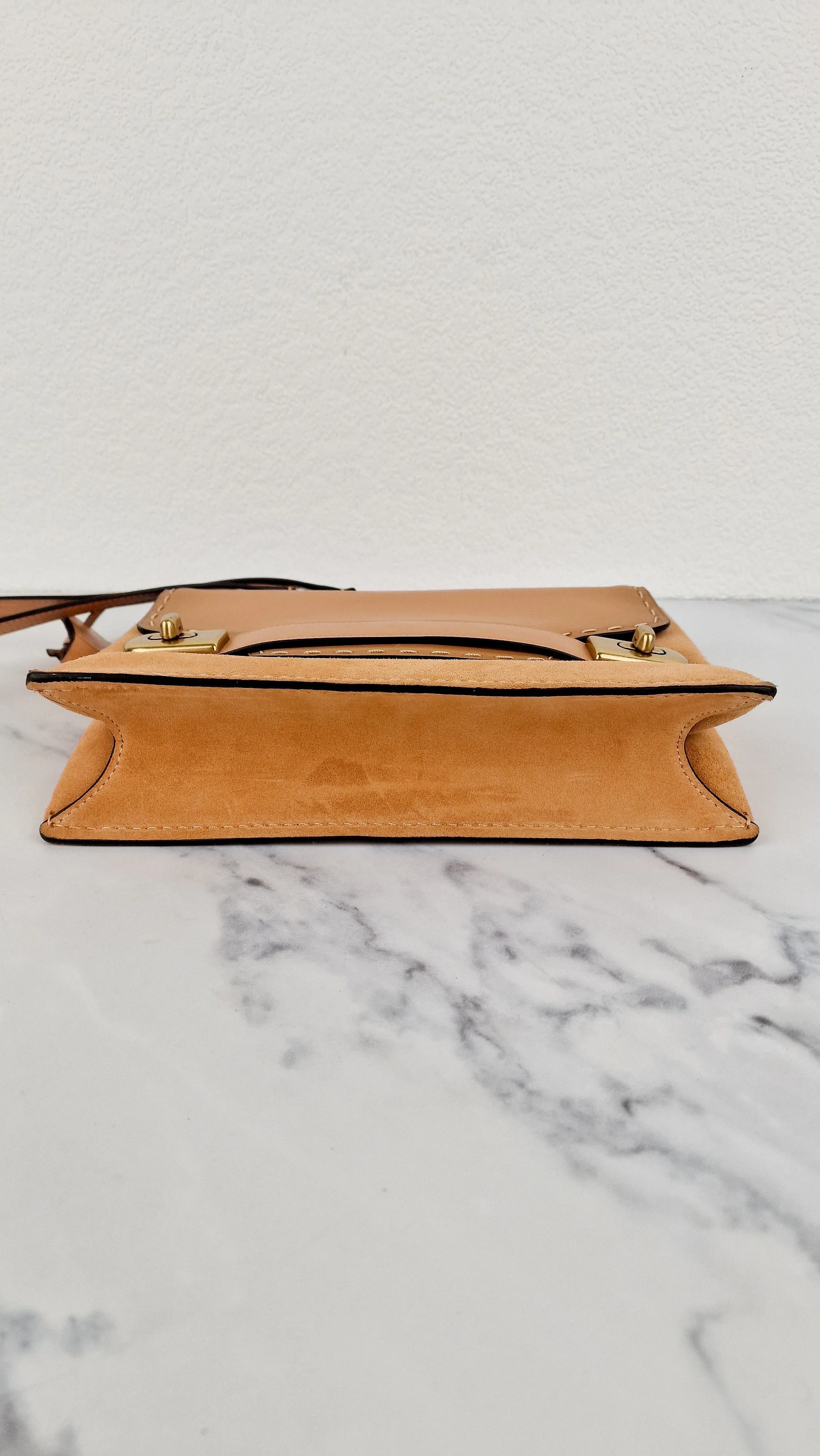 Coach 1941 Swagger Crossbody in Apricot Sand Orange Suede & Smooth Leather - Clutch Shoulder Bag- Coach 25833