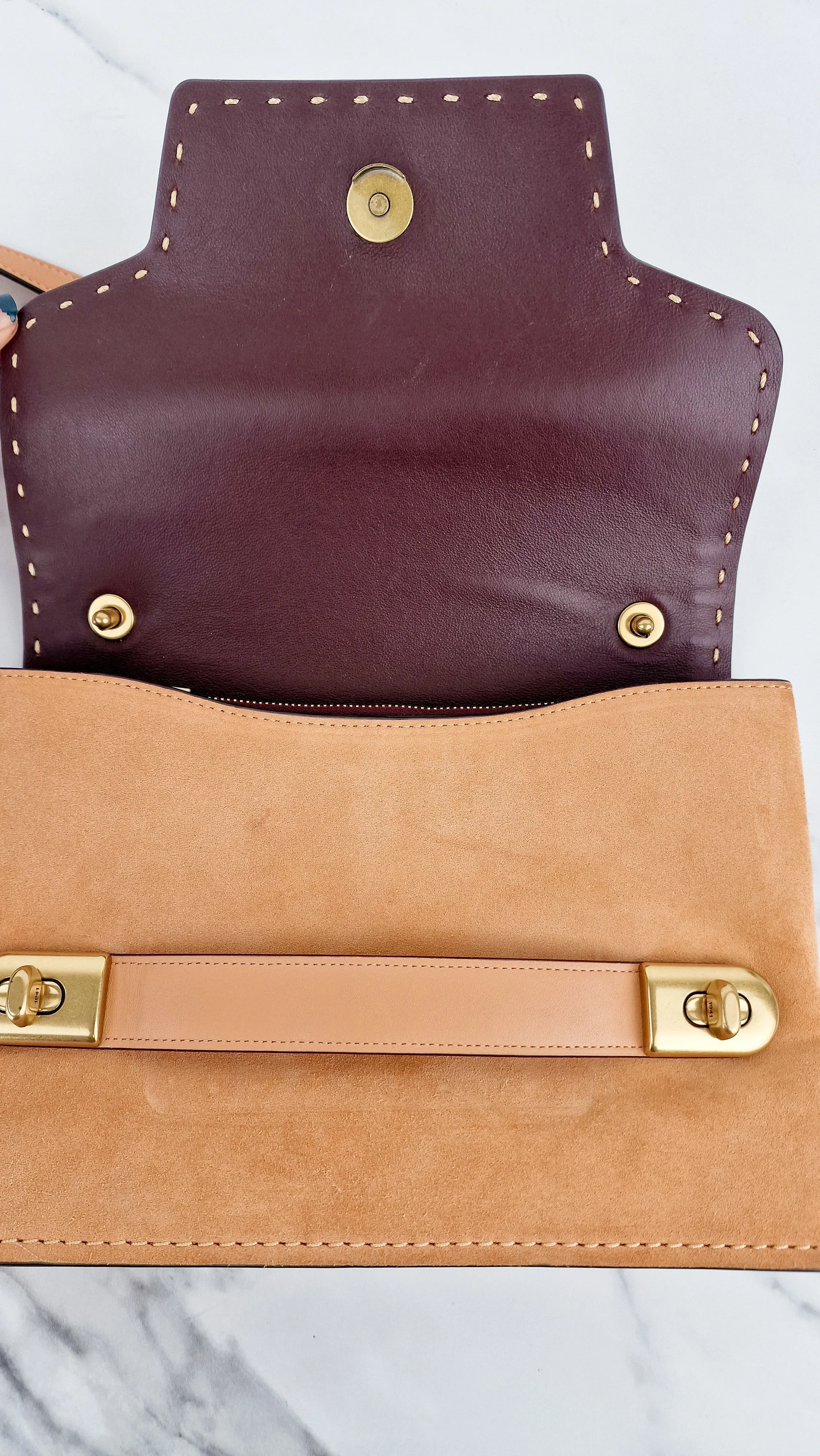 Coach 1941 Swagger Crossbody in Apricot Sand Orange Suede & Smooth Leather - Clutch Shoulder Bag- Coach 25833