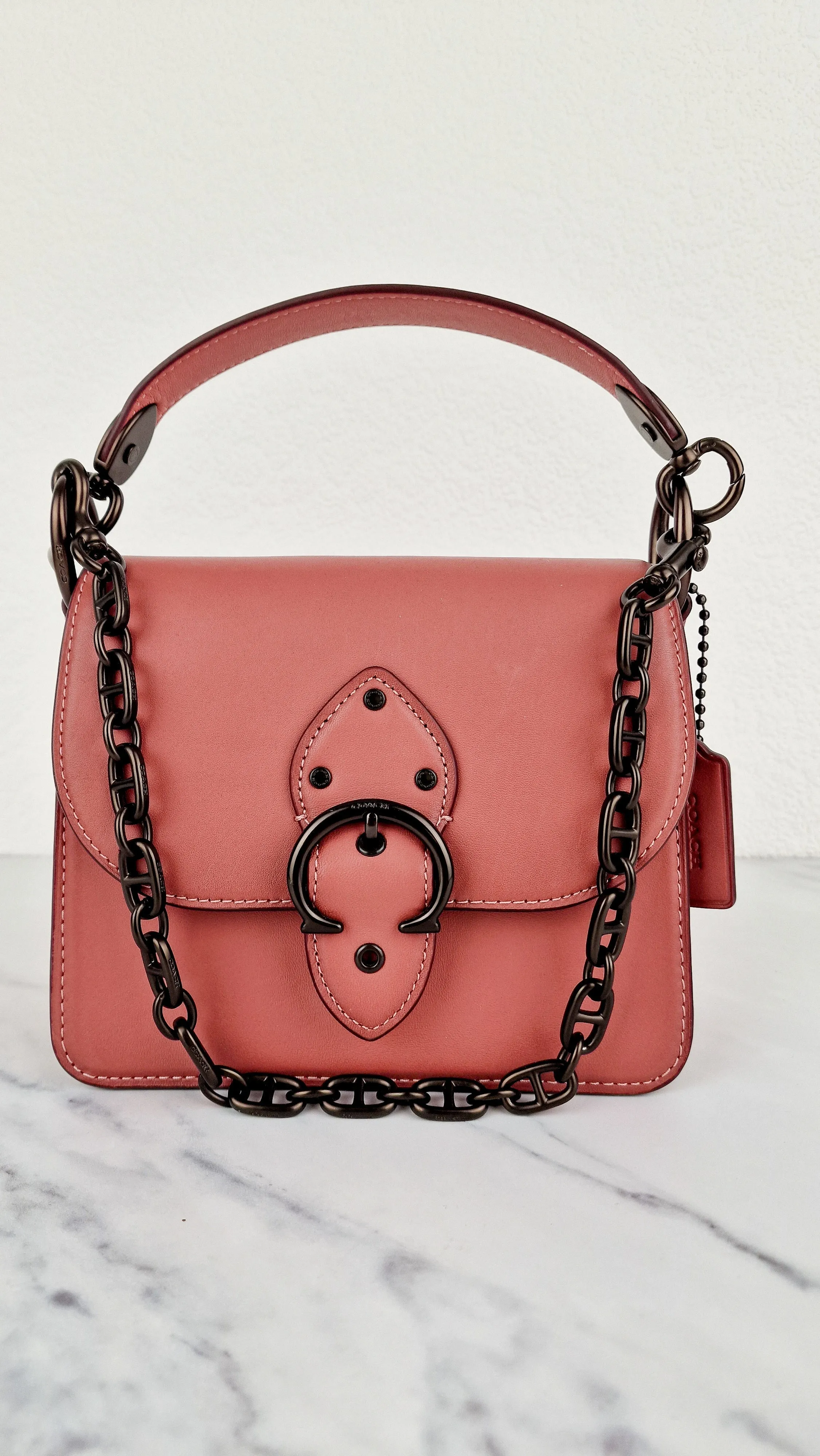 Coach Beat Shoulder Bag 18 in Vintage Pink Melon Smooth Leather Flap Bag Handbag - Coach C0753