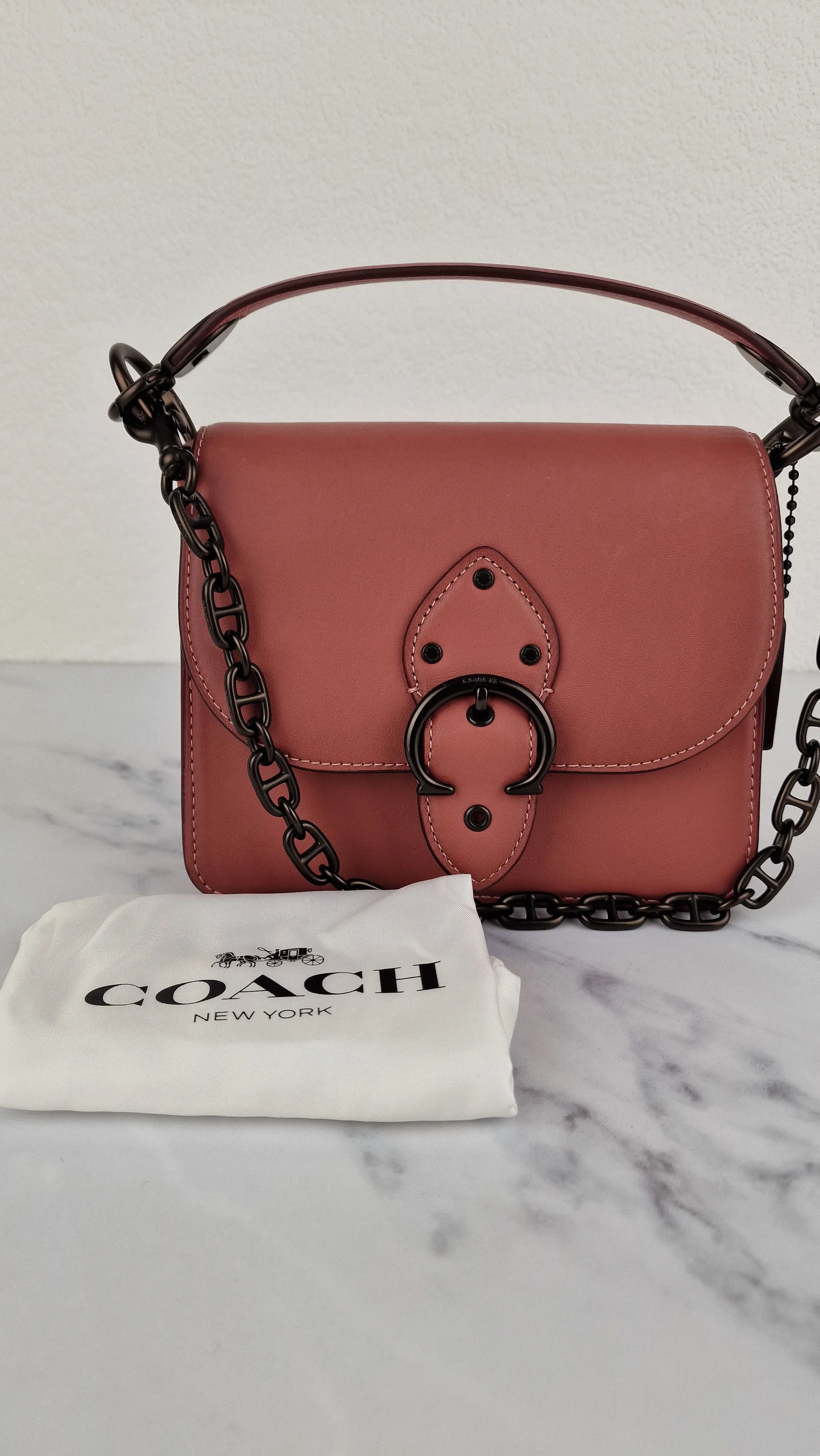Coach Beat Shoulder Bag 18 in Vintage Pink Melon Smooth Leather Flap Bag Handbag - Coach C0753