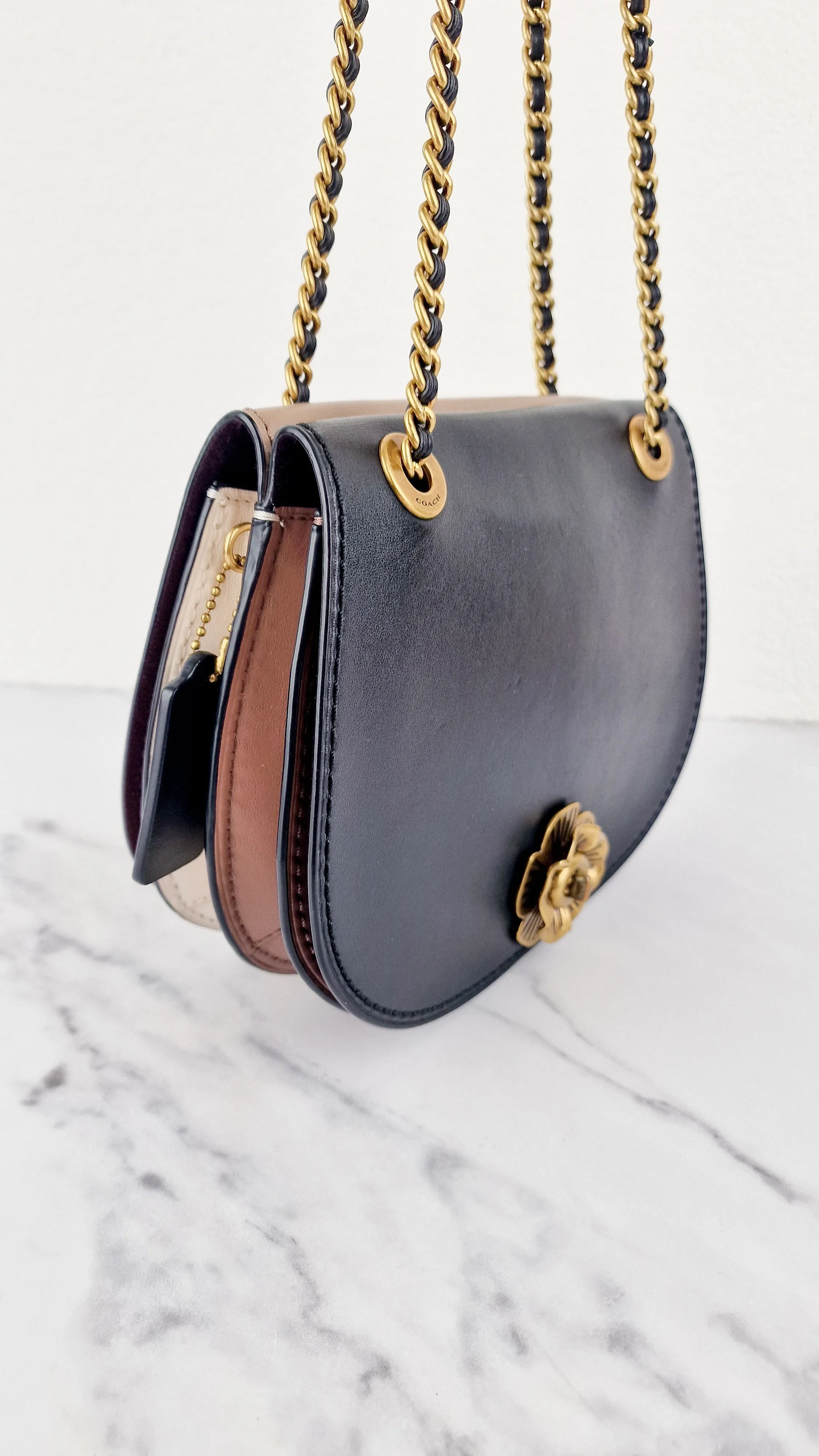 Coach Parker Saddle Bag Double Sided Tea Rose Turnlock C Turnlock Black & Taupe Crossbody Bag - Coach 67114