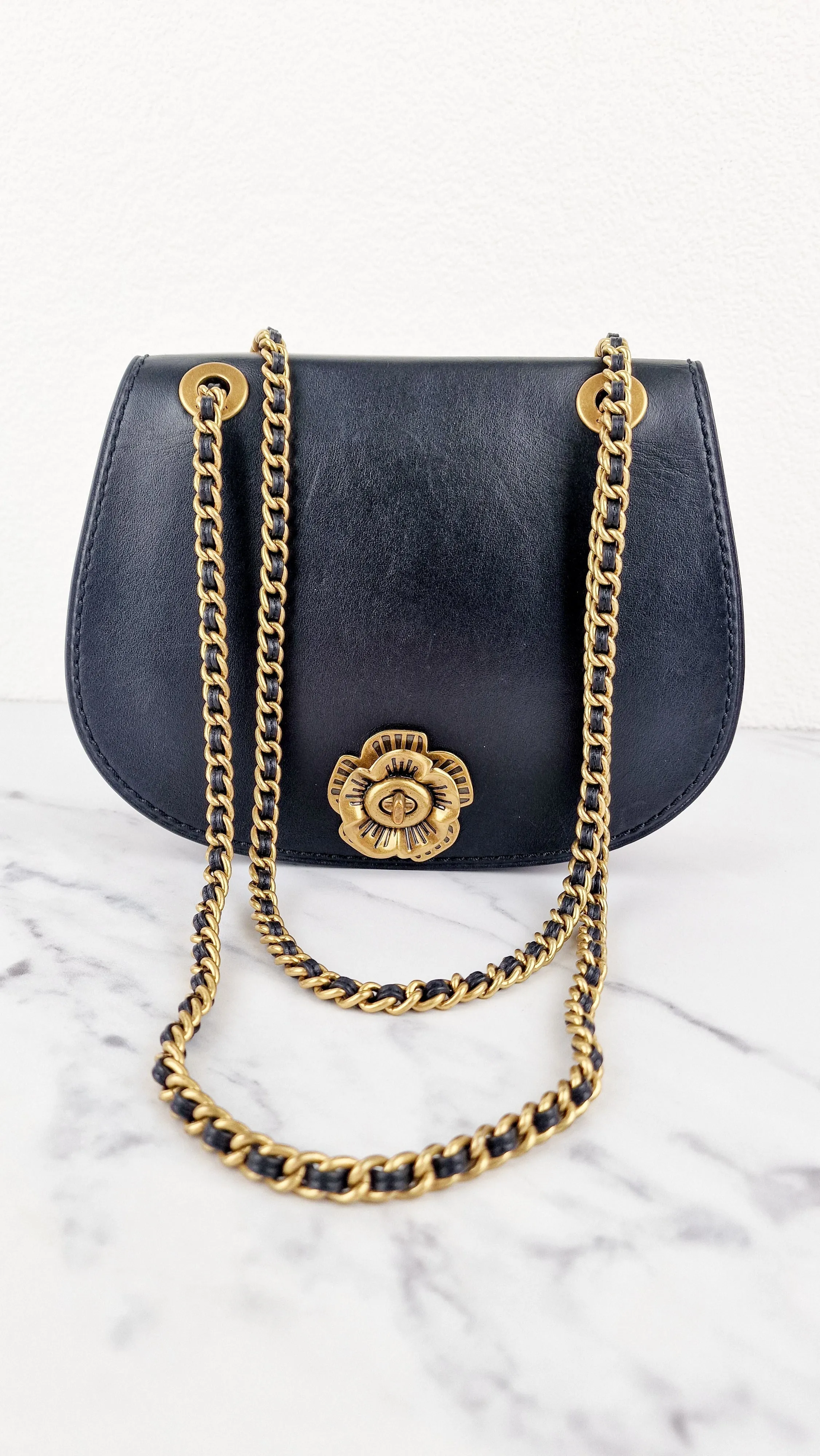 Coach Parker Saddle Bag Double Sided Tea Rose Turnlock C Turnlock Black & Taupe Crossbody Bag - Coach 67114