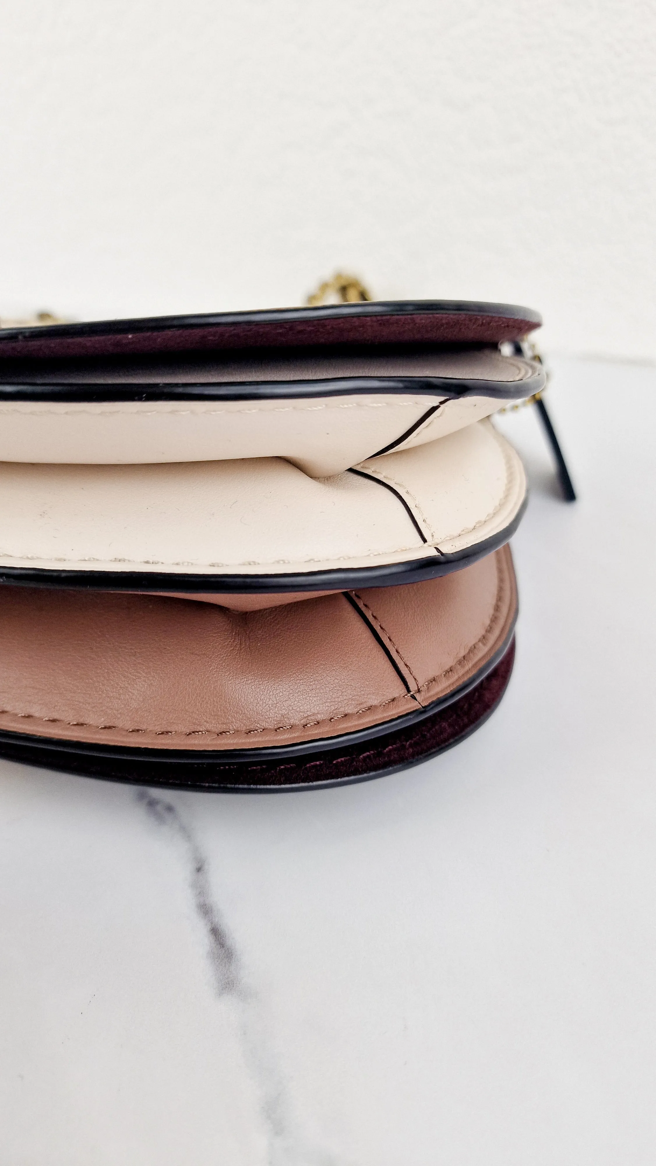 Coach Parker Saddle Bag Double Sided Tea Rose Turnlock C Turnlock Black & Taupe Crossbody Bag - Coach 67114