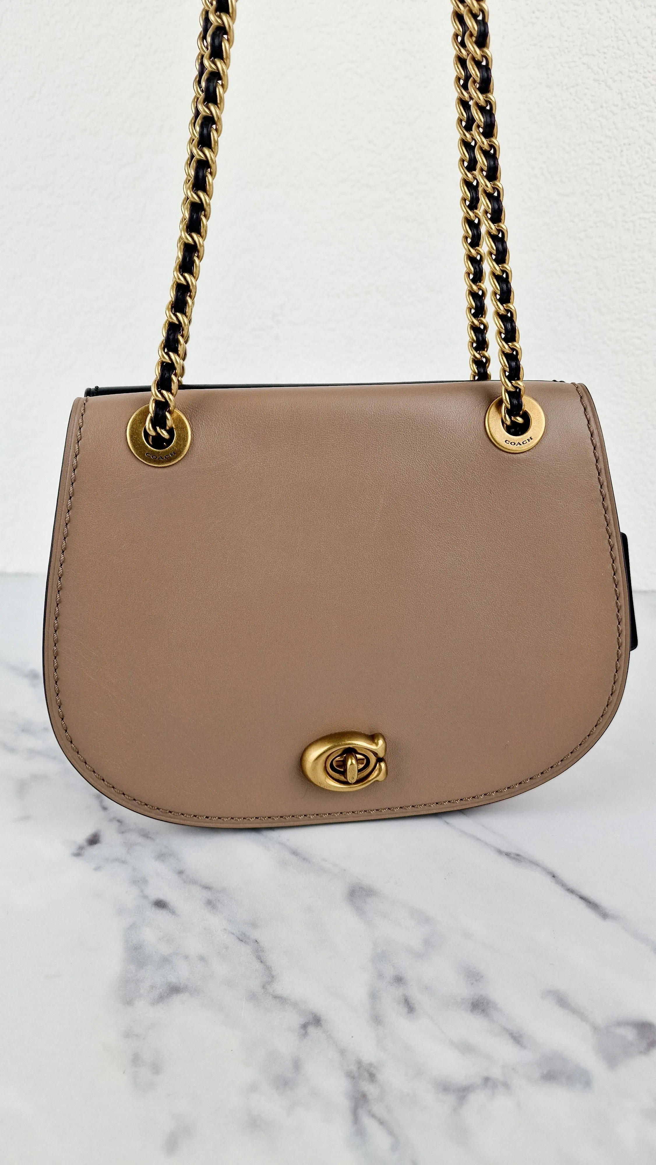 Coach Parker Saddle Bag Double Sided Tea Rose Turnlock C Turnlock Black & Taupe Crossbody Bag - Coach 67114
