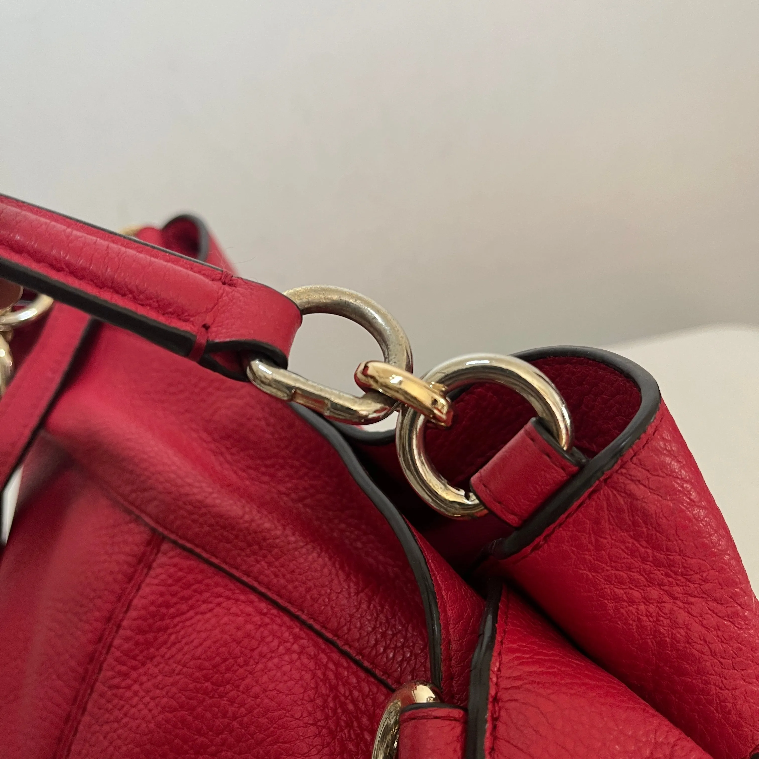 Coach Red Pebbled Leather Triple Compartment Shoulder Bag | Pre Loved |