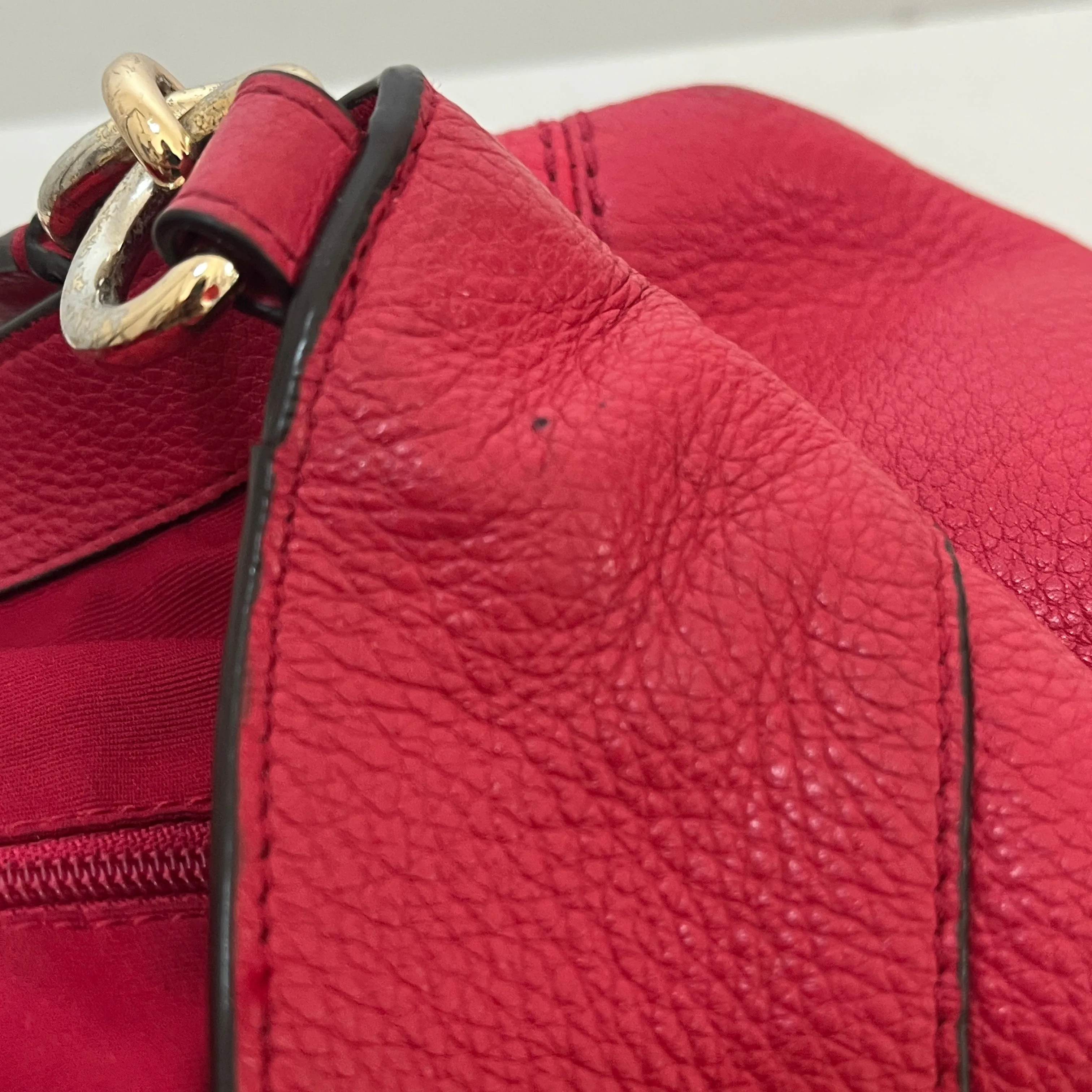 Coach Red Pebbled Leather Triple Compartment Shoulder Bag | Pre Loved |