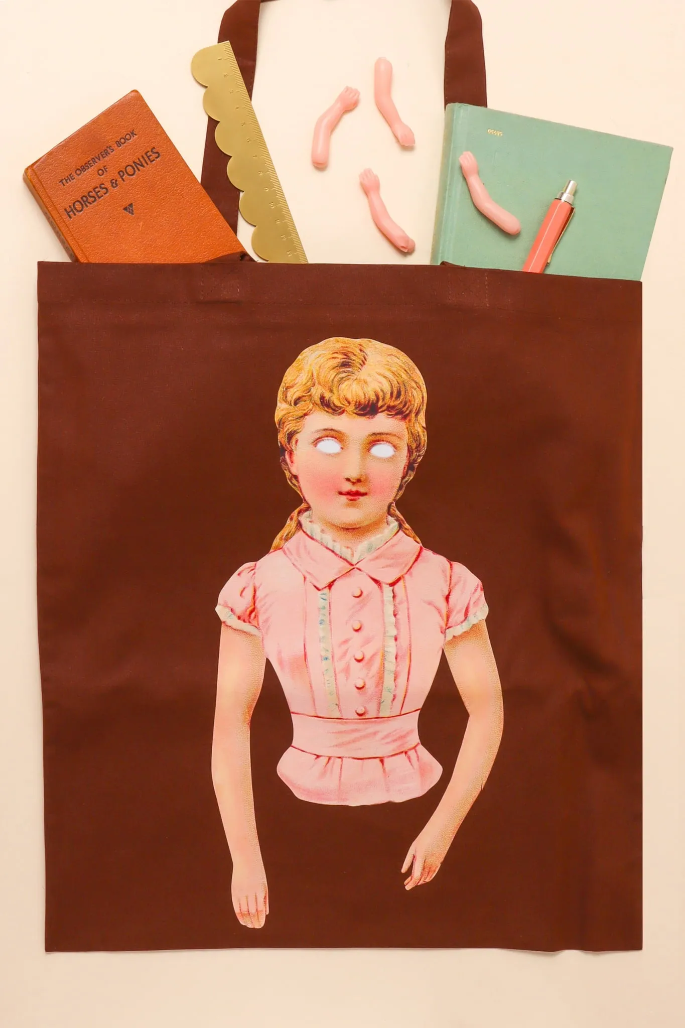 Creepy Doll Brown Tote Bag