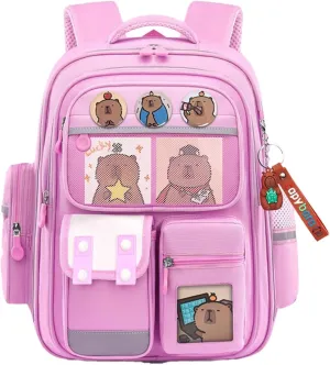 Cute Capybara Backpack Large Capacity for Women Kawaii Bag Waterproof Laptop Casual Daypack Handle for Travel (Pink)