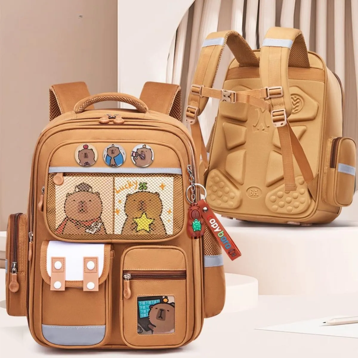 Cute Capybara Backpack Large Capacity for Women Kawaii Bag Waterproof Laptop Casual Daypack Handle for Travel (Pink)