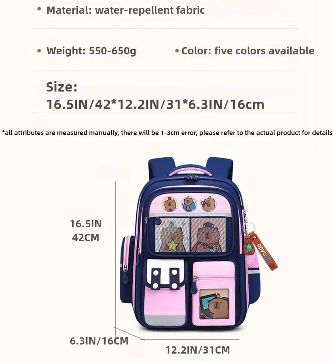 Cute Capybara Backpack Large Capacity for Women Kawaii Bag Waterproof Laptop Casual Daypack Handle for Travel (Pink)
