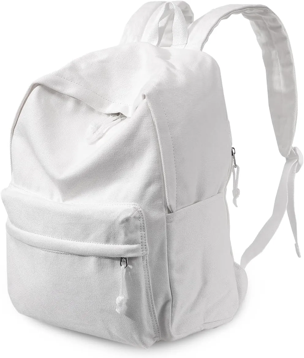 DIY Canvas Backpack White Backpack Large Casual Daypack Satchel Laptop Backpack Unisex, standard