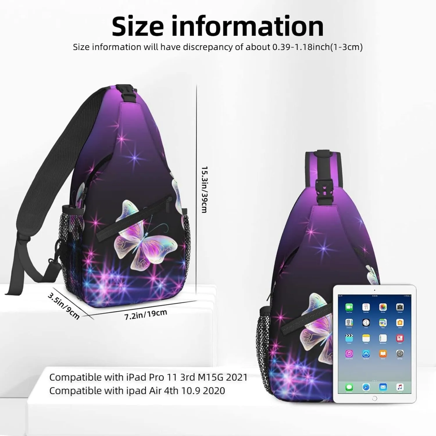 Dujiea Crossbody Backpack For Men Women Sling Bag, Butterflies And Sparkle Stars Chest Bag Shoulder Bag Lightweight One Strap Backpack Multipurpose Travel Hiking Daypack