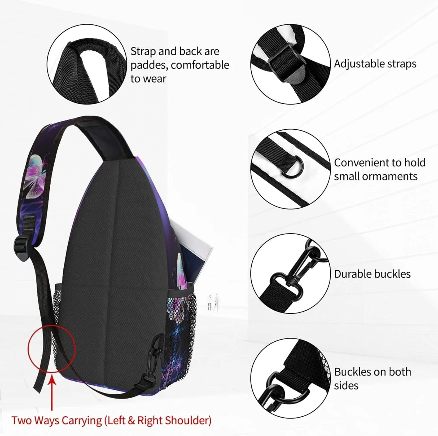 Dujiea Crossbody Backpack For Men Women Sling Bag, Butterflies And Sparkle Stars Chest Bag Shoulder Bag Lightweight One Strap Backpack Multipurpose Travel Hiking Daypack
