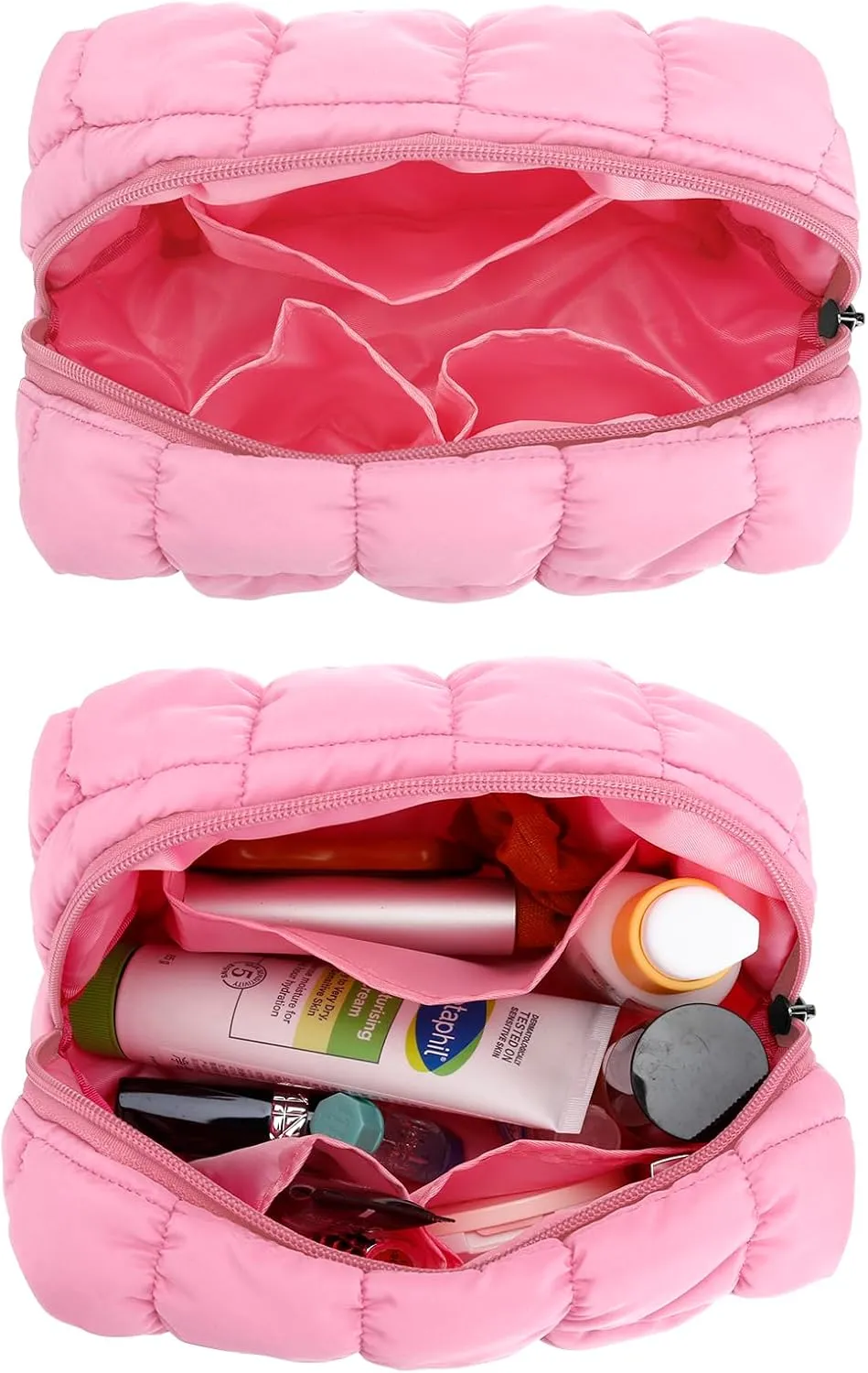 E-Tree Cute Makeup Bag,Quilted Cosmetic Bag for Women,Make up Pouch for Purse,Toiletry Zipper Pouch,Checkered Bag,Travel Case,Storage Pouches for Organization (Pink)