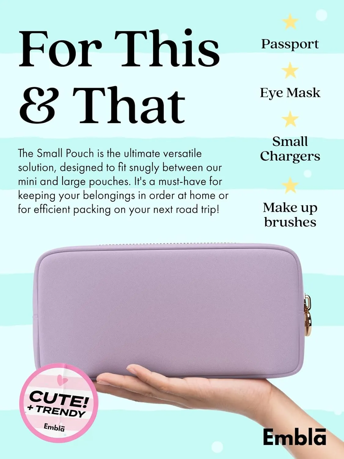 Embla Makeup Bag Travel Cosmetics Pouch and Toiletry Bag, Nylon Zipper Pouch Purse, Cute Make Up Organizer Storage Tote for Women Girls, Waterproof Travel Skincare Case, Small Makeup Bags,Orchid