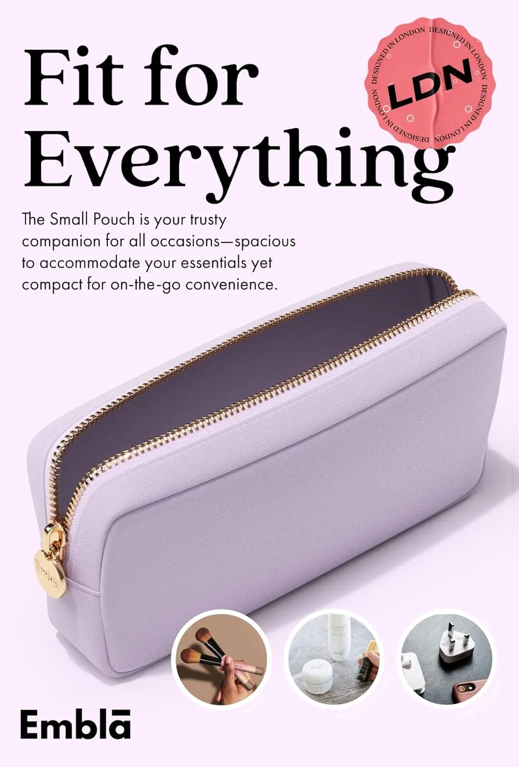 Embla Makeup Bag Travel Cosmetics Pouch and Toiletry Bag, Nylon Zipper Pouch Purse, Cute Make Up Organizer Storage Tote for Women Girls, Waterproof Travel Skincare Case, Small Makeup Bags,Orchid