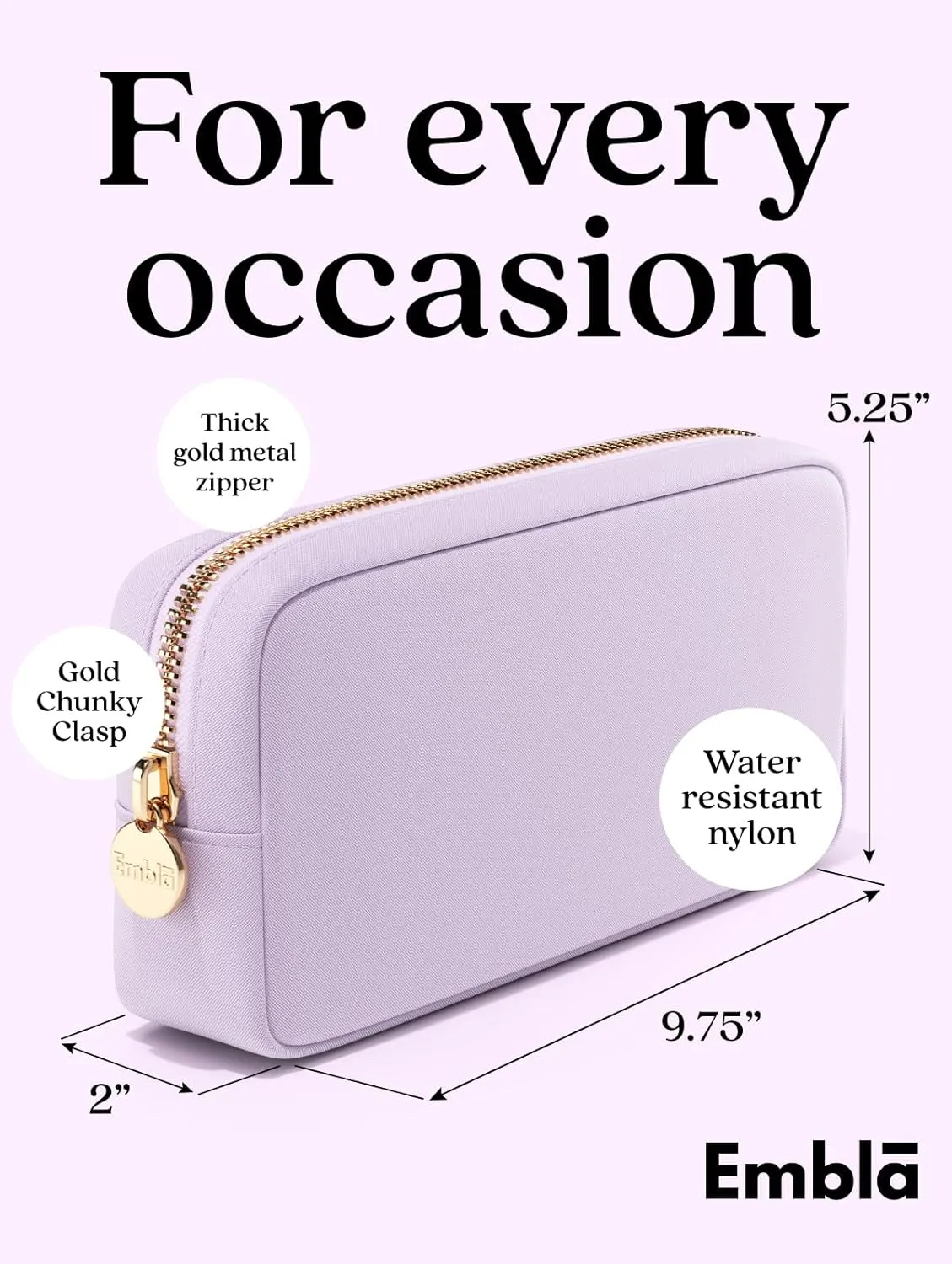 Embla Makeup Bag Travel Cosmetics Pouch and Toiletry Bag, Nylon Zipper Pouch Purse, Cute Make Up Organizer Storage Tote for Women Girls, Waterproof Travel Skincare Case, Small Makeup Bags,Orchid