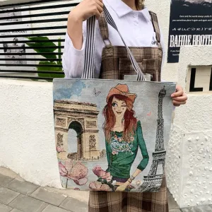 Ethnic Cartoon Canvas Tote Handbag