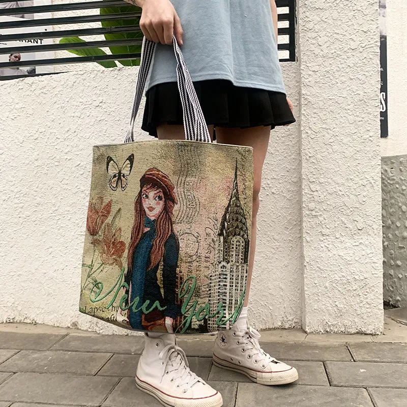 Ethnic Cartoon Canvas Tote Handbag