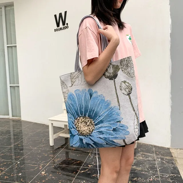 Ethnic Cartoon Canvas Tote Handbag