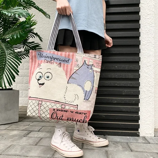 Ethnic Cartoon Canvas Tote Handbag