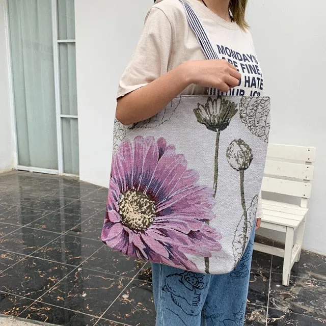 Ethnic Cartoon Canvas Tote Handbag