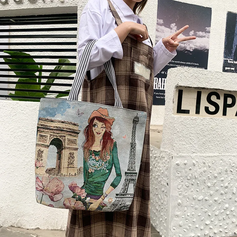 Ethnic Cartoon Canvas Tote Handbag