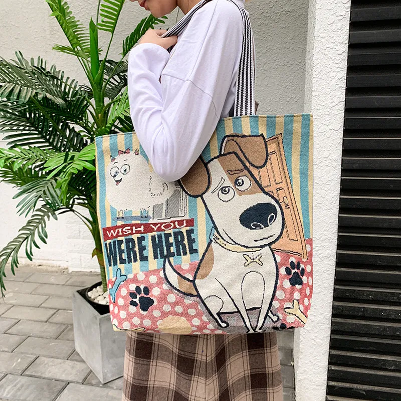 Ethnic Cartoon Canvas Tote Handbag