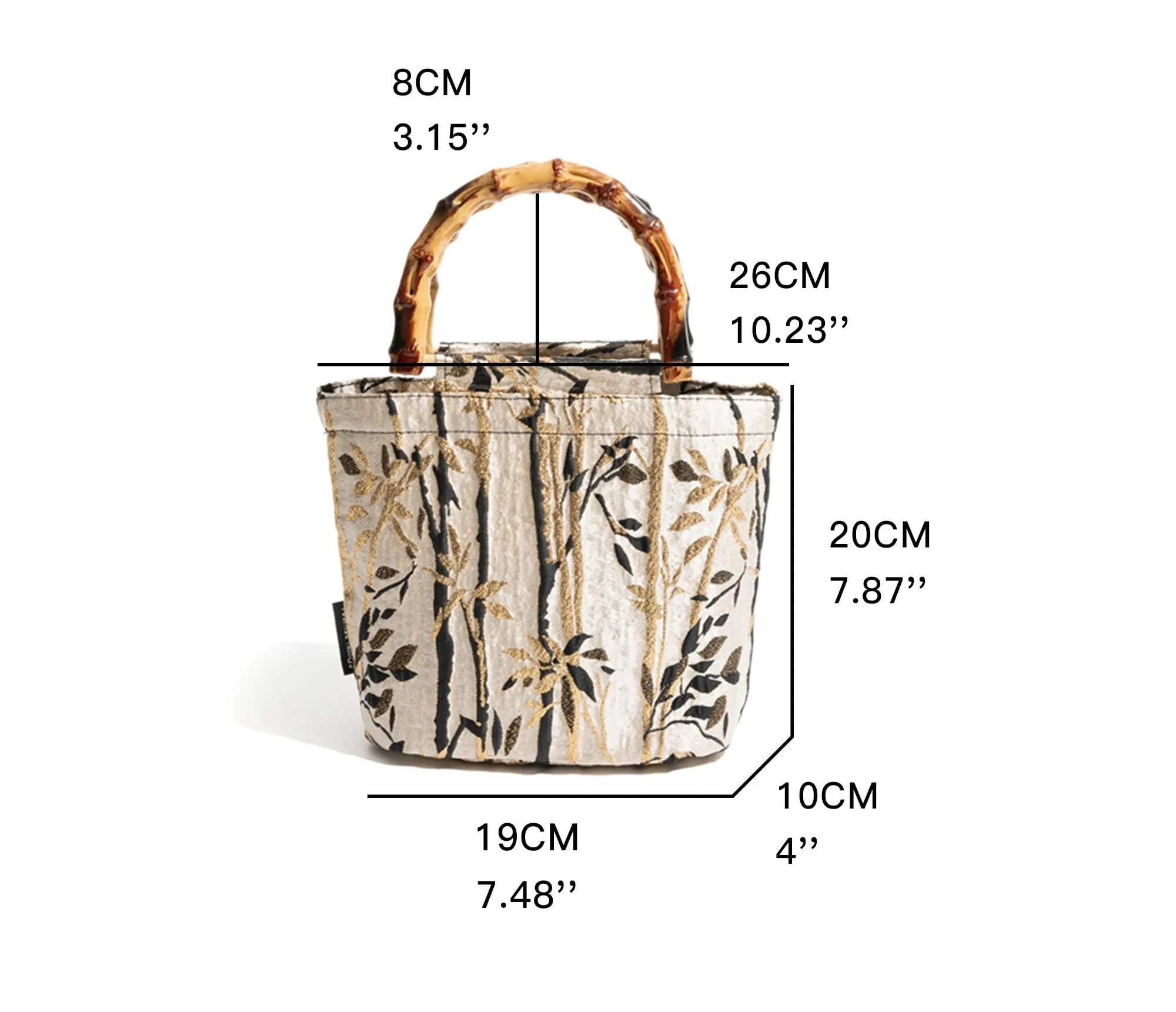 Floral Embroidery bamboo handle handbag