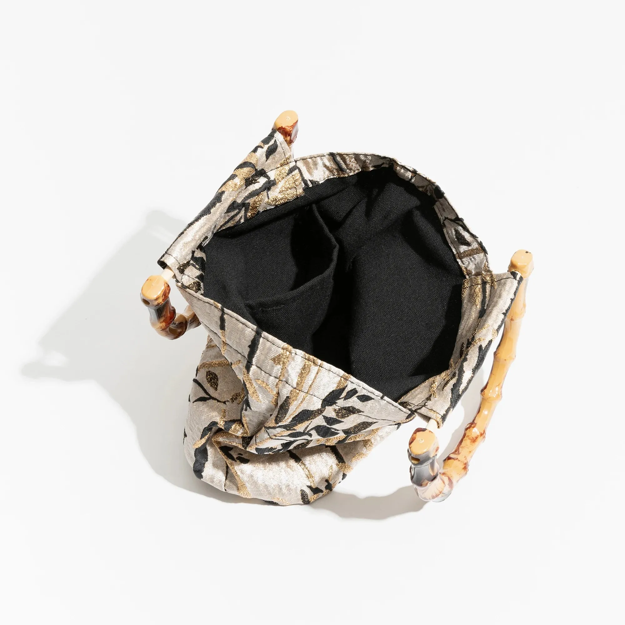 Floral Embroidery bamboo handle handbag