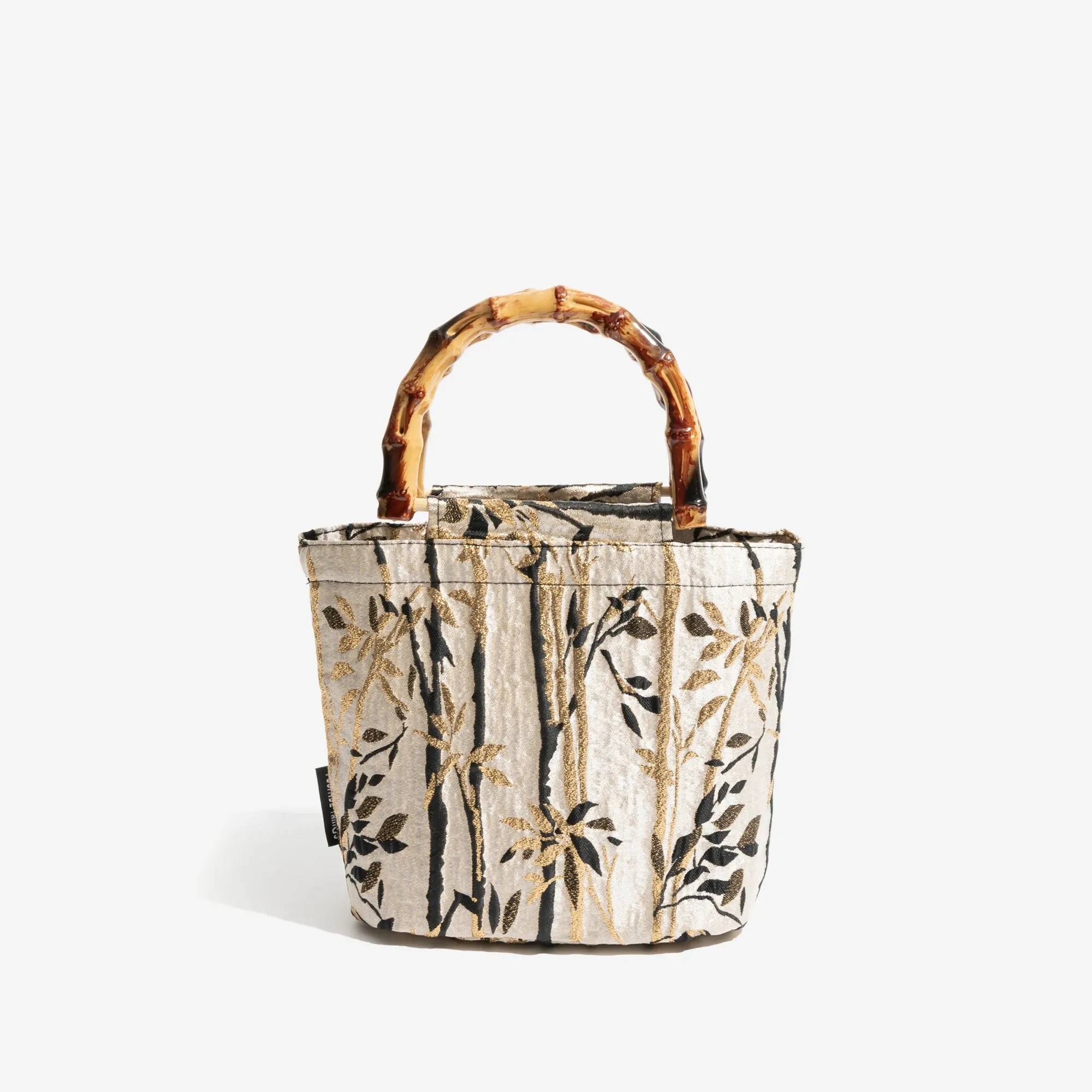 Floral Embroidery bamboo handle handbag