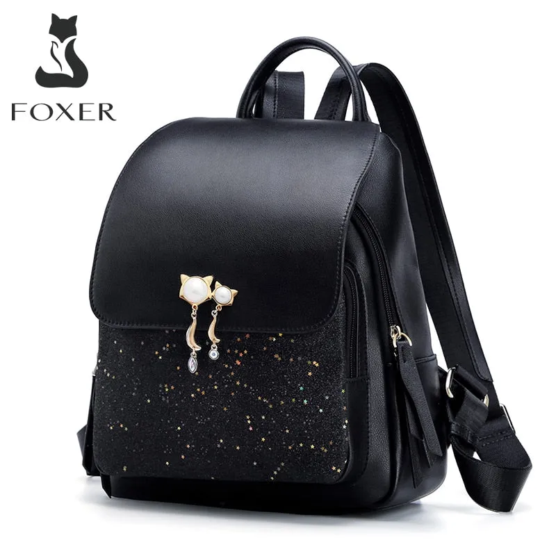 FOXER Brand Women Patchwork Large Capacity Backpack Shoulder Bag