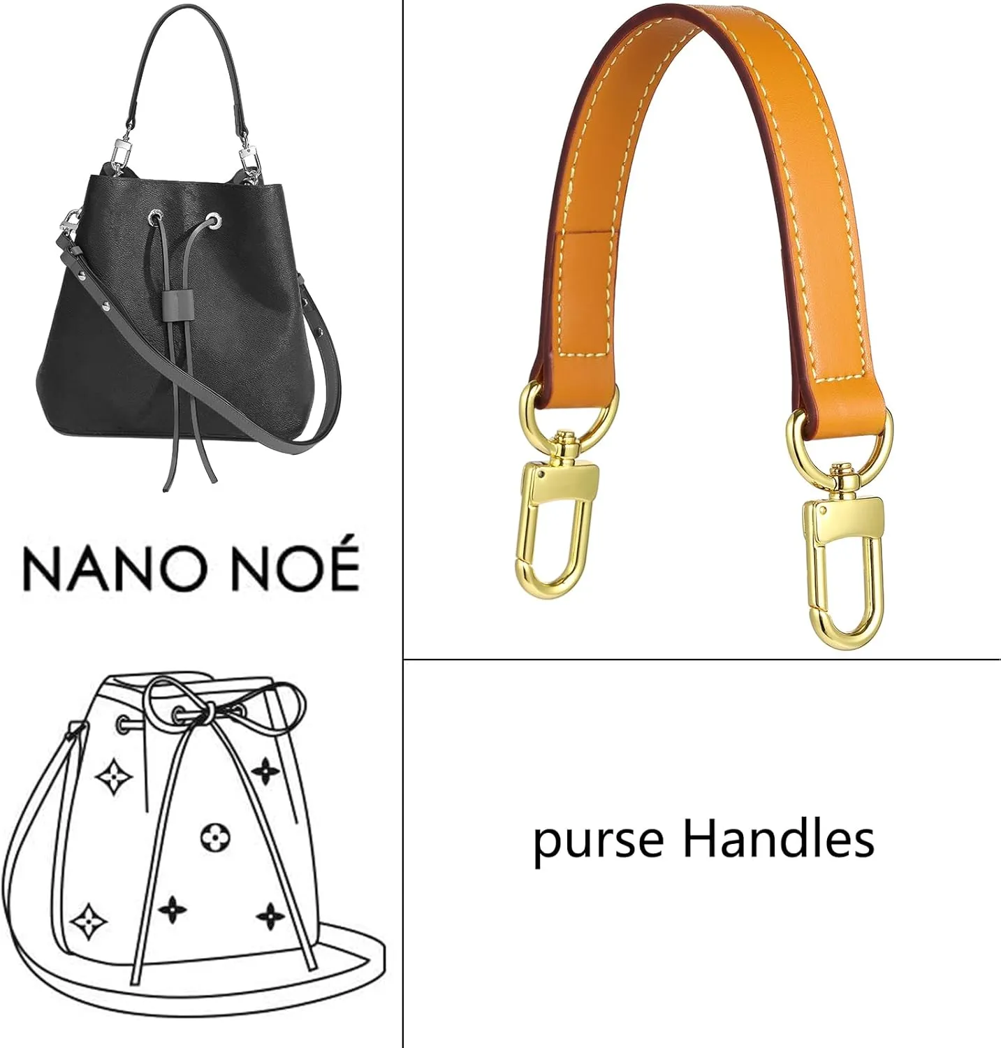 Genuine leather purse Handle compatible with Neonoe for Metis Noe BB NM Beaubourg Hobo