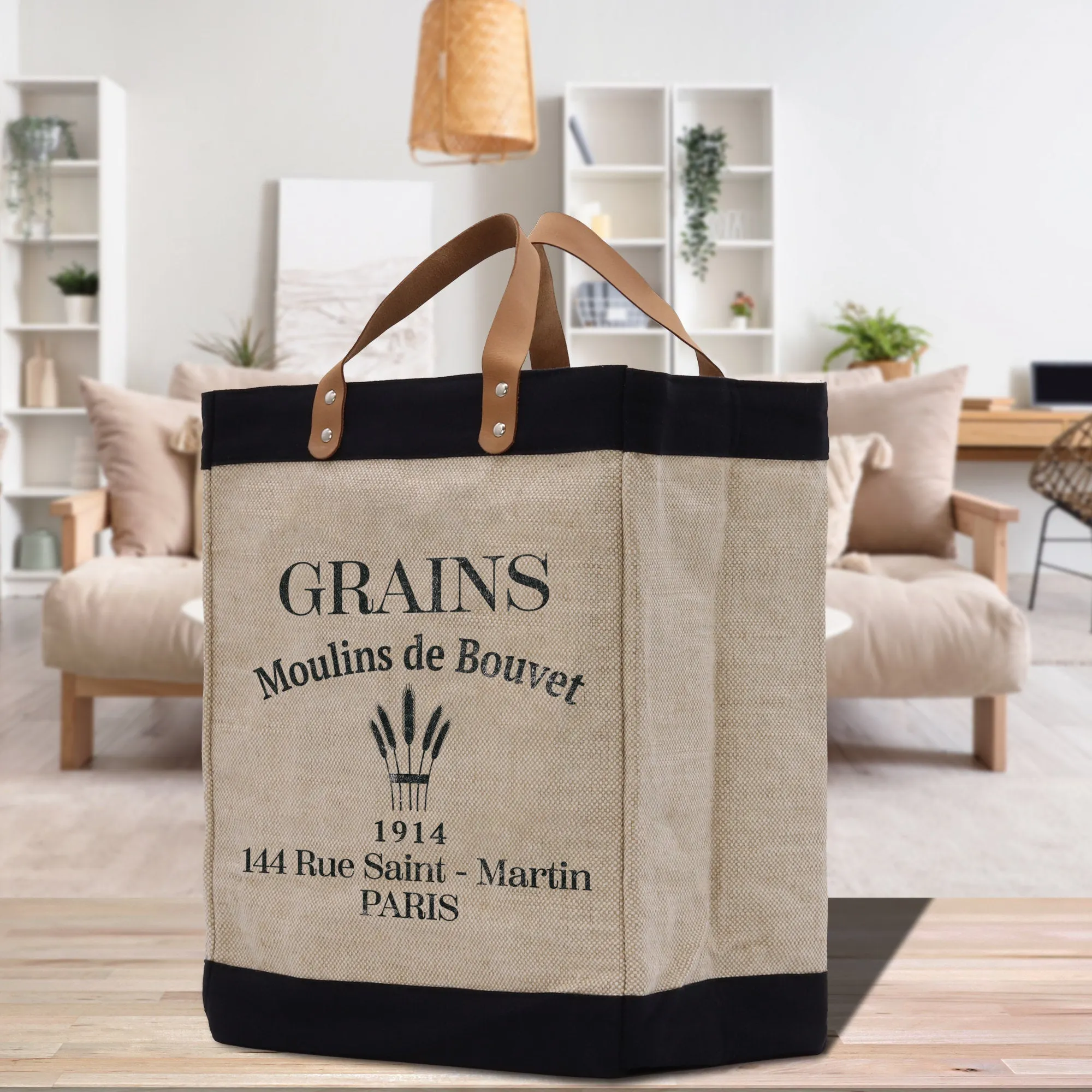 Grains Farm Fresh Market Jute Tote Bag Farmers Fruit Lover Burlap Bag Fruity Vintage Market Jute Burlap Bag Vintage Farmer Bag (VTB1011)
