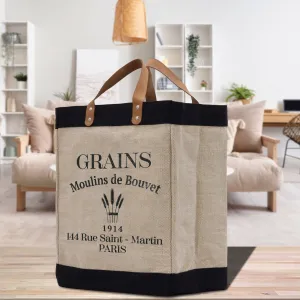 Grains Farm Fresh Market Jute Tote Bag Farmers Fruit Lover Burlap Bag Fruity Vintage Market Jute Burlap Bag Vintage Farmer Bag (VTB1011)