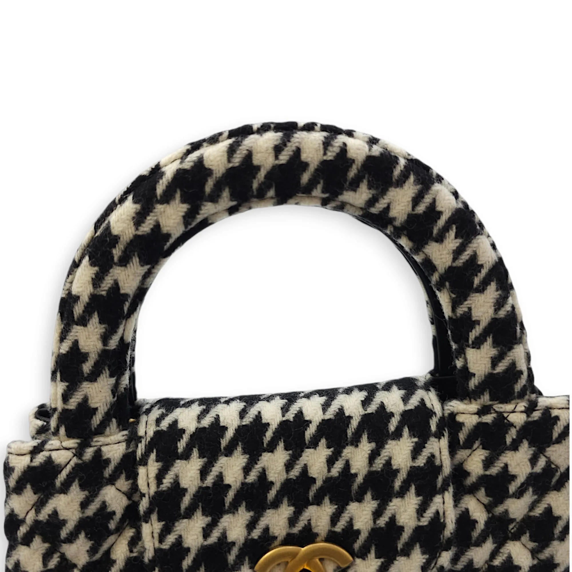 Houndstooth Kelly (19cm) Mini Multi-colour Crossbody Bag in Tweed, Gold hardware