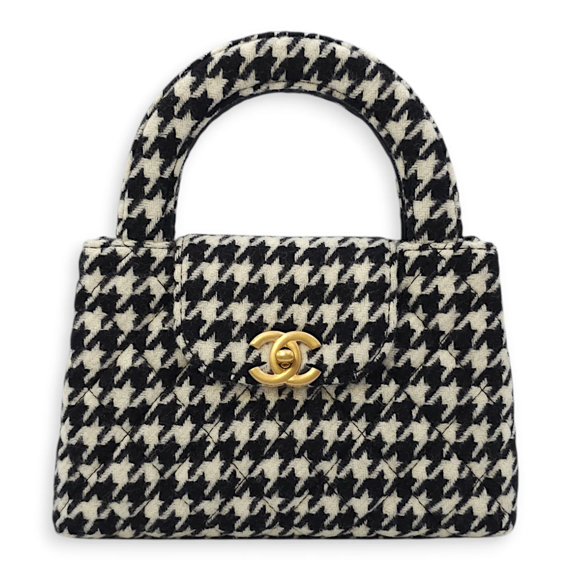 Houndstooth Kelly (19cm) Mini Multi-colour Crossbody Bag in Tweed, Gold hardware