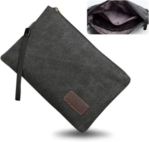 iCozzier Men's Canvas Clutch Bag Large Capacity Business Clutch Bags Wallet Pockets with Zipper Wallets for Men with Wrist Strap Wrist Bag Work Travel Casual