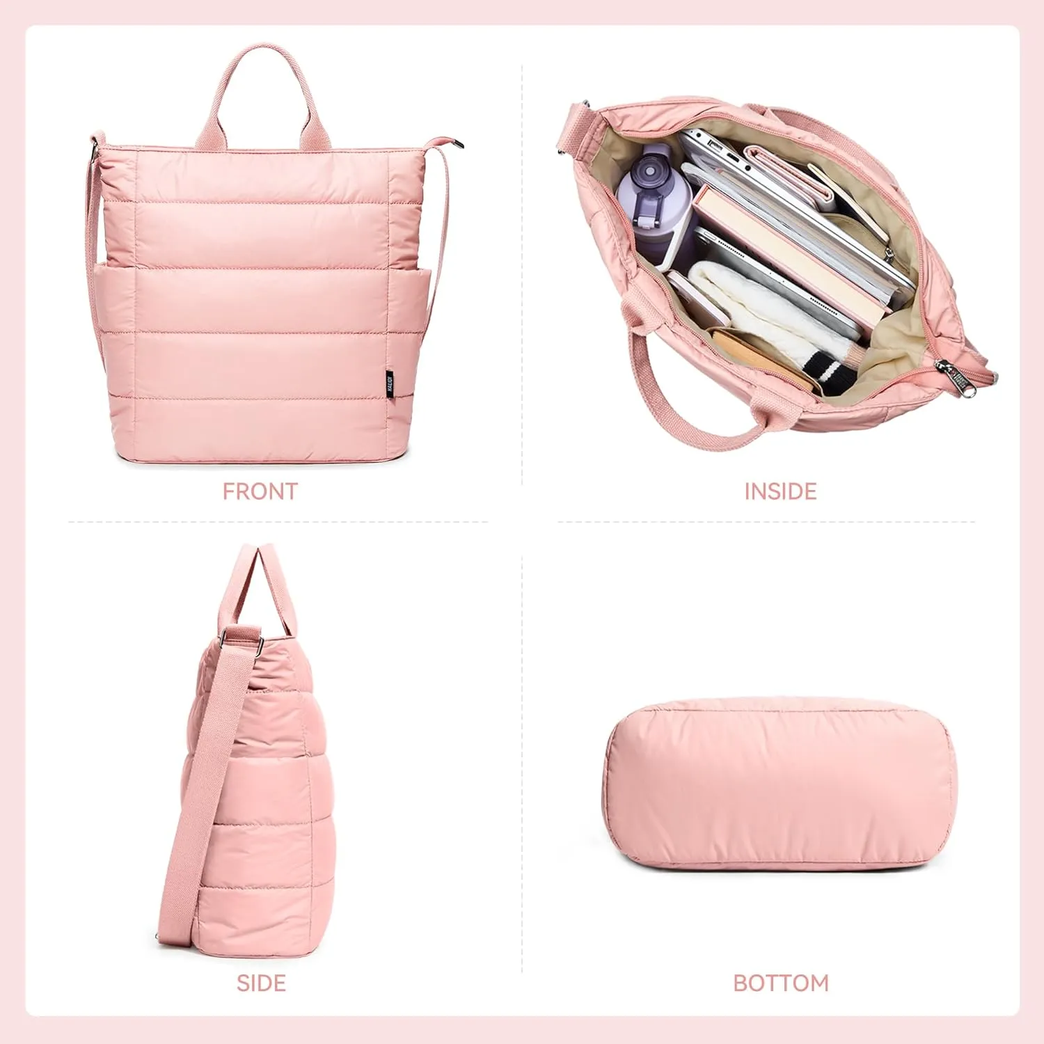 KALIDI Quilted Tote Bag, Puffer Hobo Laptop Bag Anti Splash Crossbody Zipper Shoulder Bag Large Casual Work Daily Women