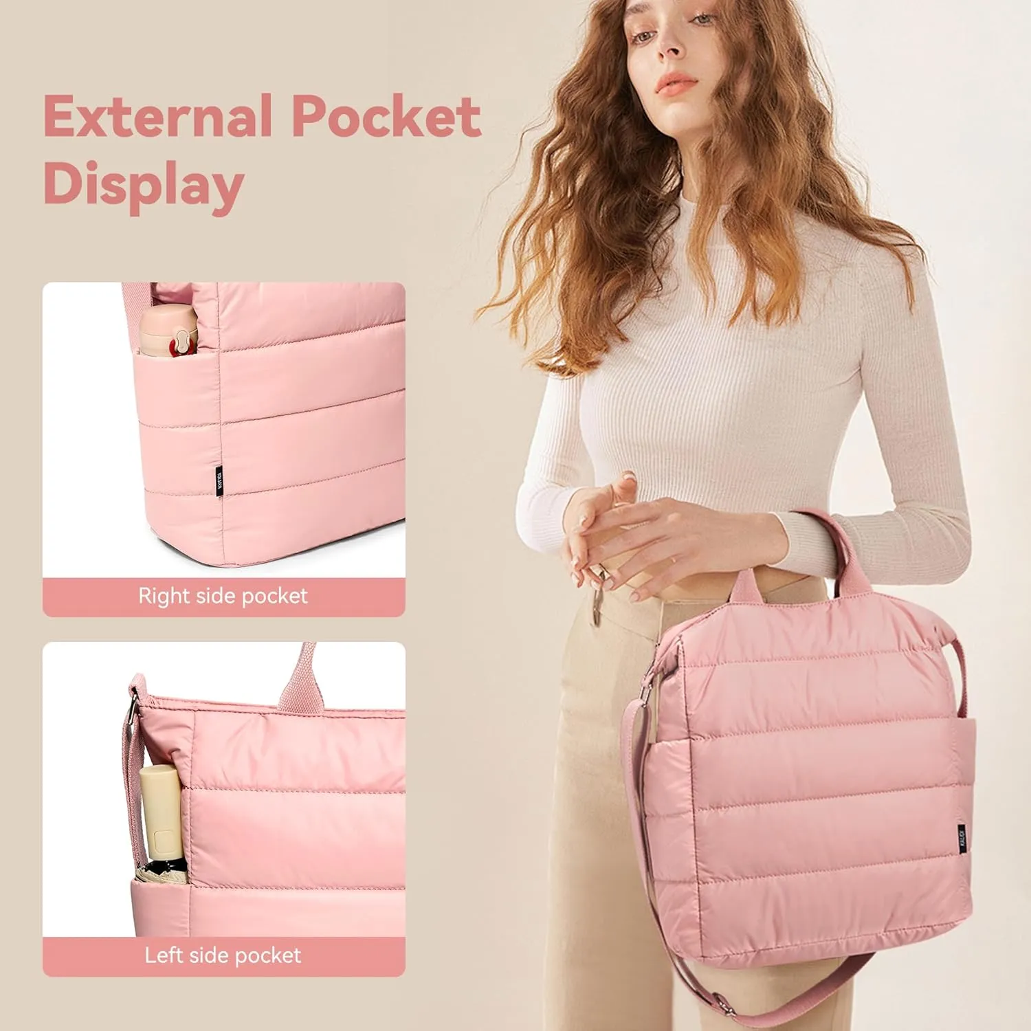 KALIDI Quilted Tote Bag, Puffer Hobo Laptop Bag Anti Splash Crossbody Zipper Shoulder Bag Large Casual Work Daily Women