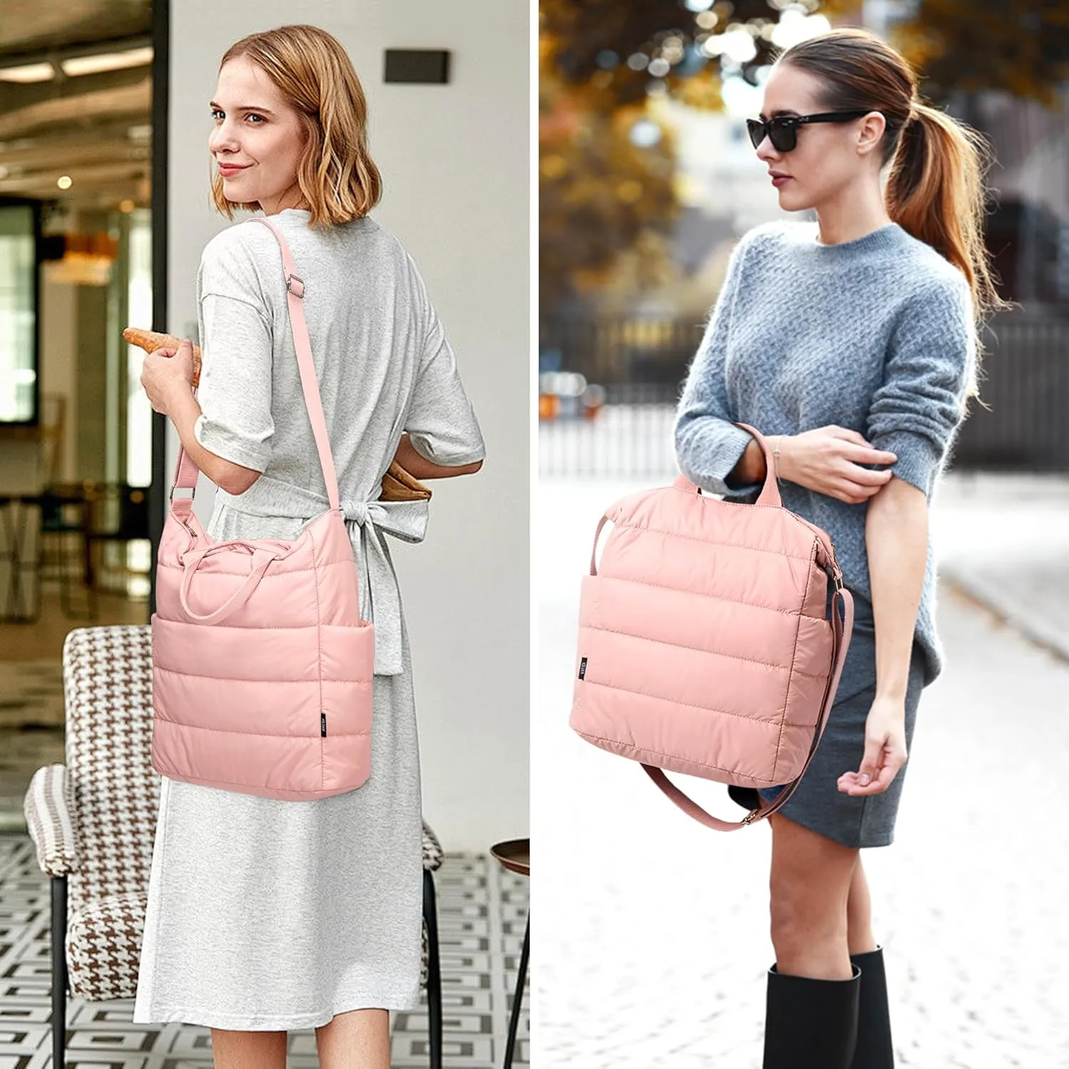 KALIDI Quilted Tote Bag, Puffer Hobo Laptop Bag Anti Splash Crossbody Zipper Shoulder Bag Large Casual Work Daily Women