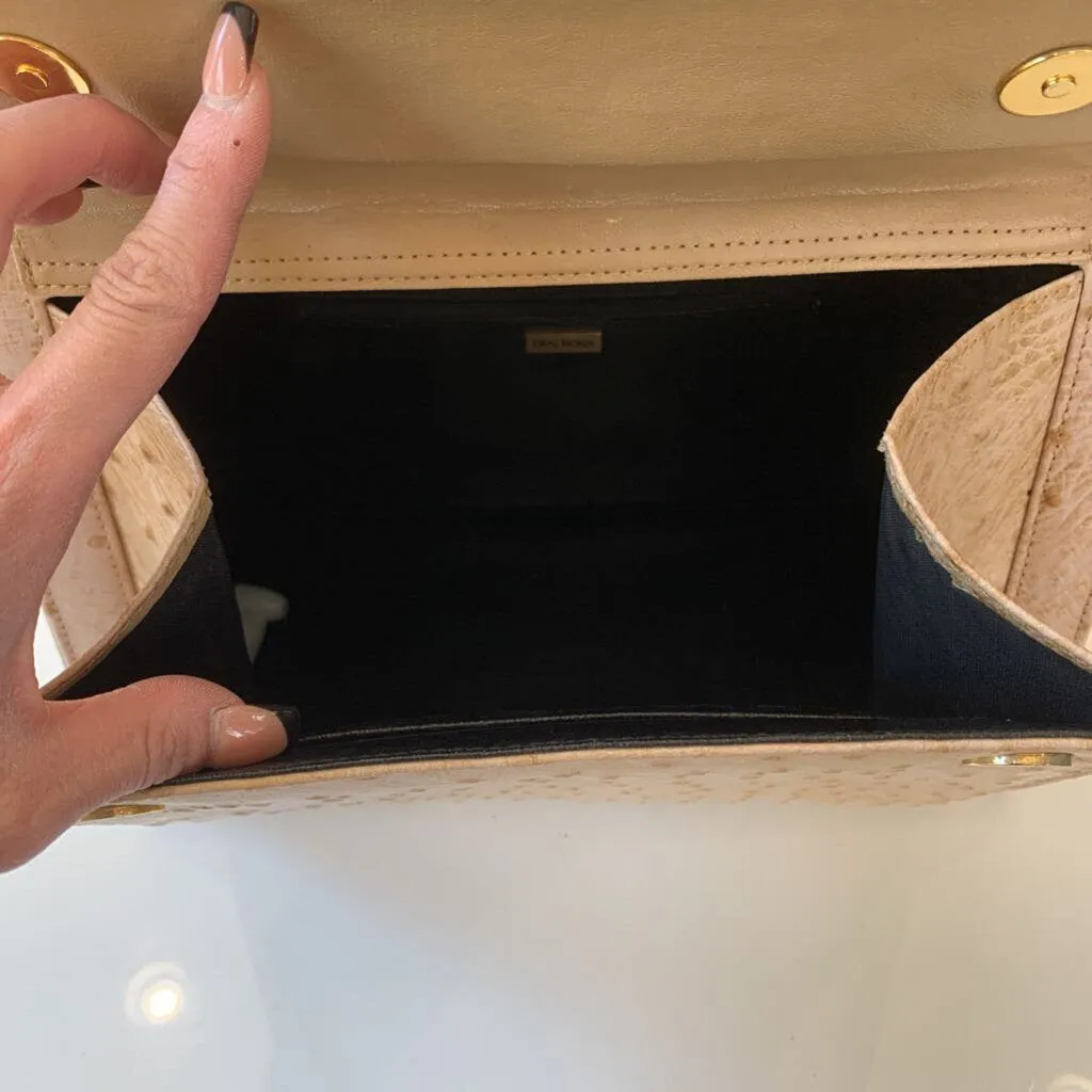 Kelly Bag by Des Rosa Beige Genuine Ostrich Leather Handbag