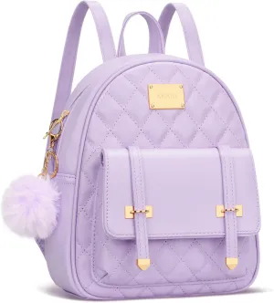 KKXIU Girls Small Backpack Purse Vegan Leather Quilted Mini Daypack for Women Trendy Bookbag (Purple)
