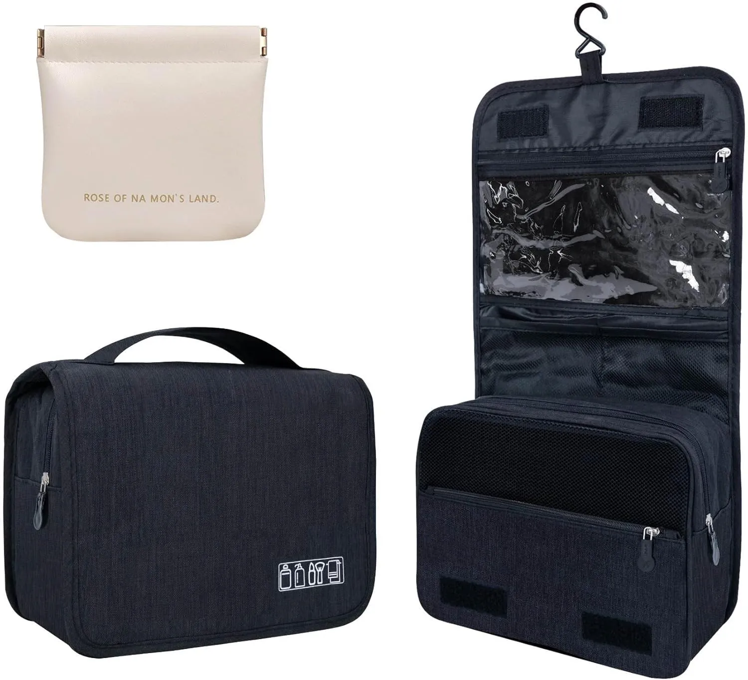Large Capacity Toiletry Bag Travel Bag with Hanging Hook for Men and Women Waterproof Travel Cosmetic Bag Bathroom,with White Bag is Automatically Closed for Headset Lipstick Jewelry