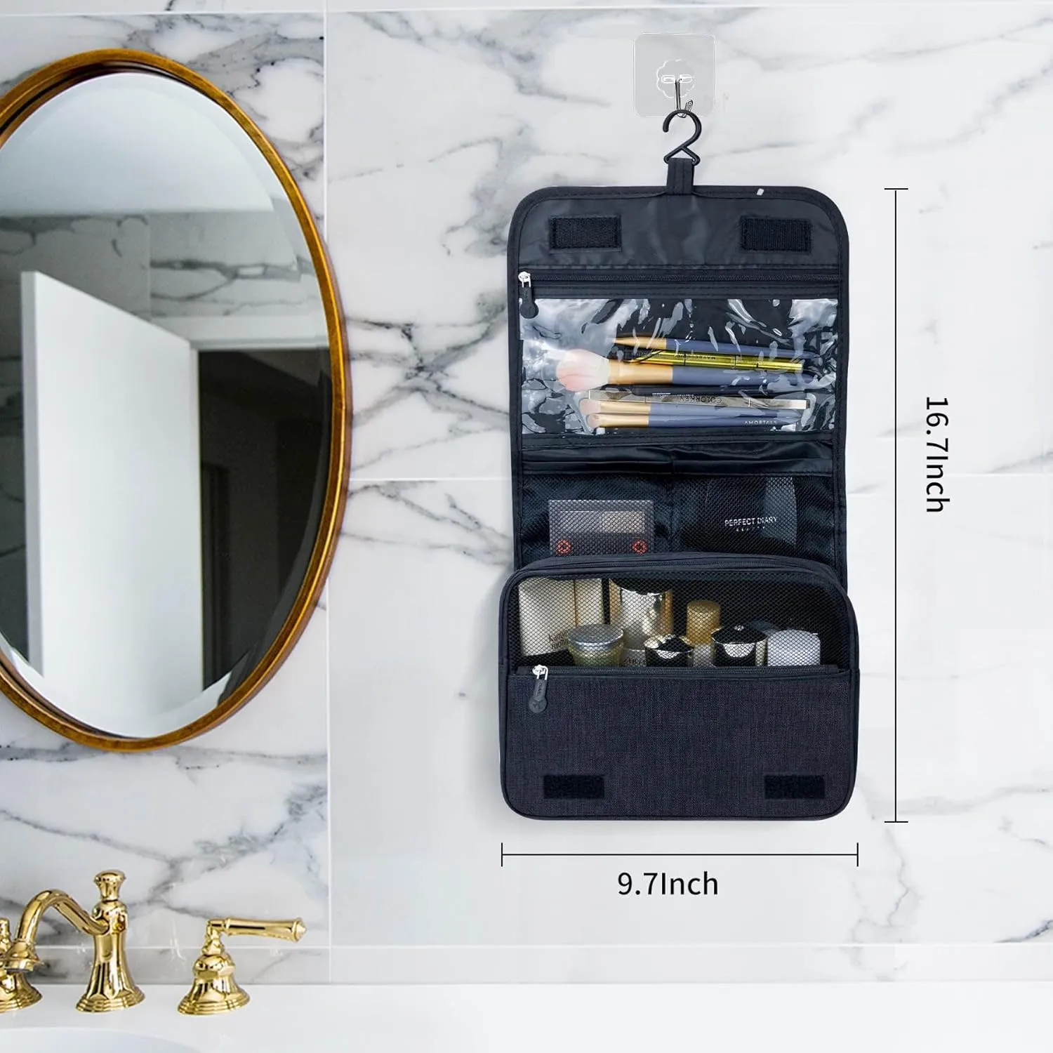 Large Capacity Toiletry Bag Travel Bag with Hanging Hook for Men and Women Waterproof Travel Cosmetic Bag Bathroom,with White Bag is Automatically Closed for Headset Lipstick Jewelry