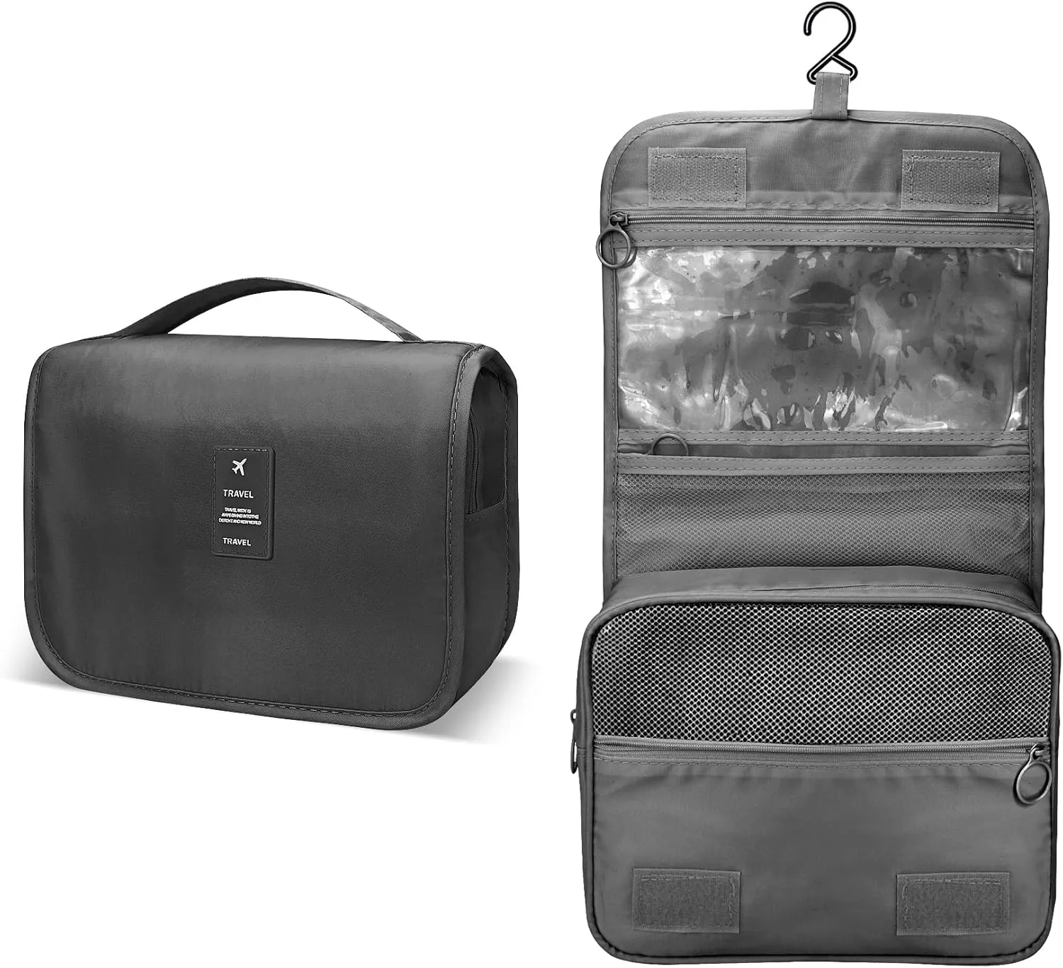 Large Capacity Travel Toiletry Bag with Hanging Hook for Men and Women Waterproof Travel Bathroom Storage Bag for Brushes Set,Mens Bathroom Bag Accessories-Black