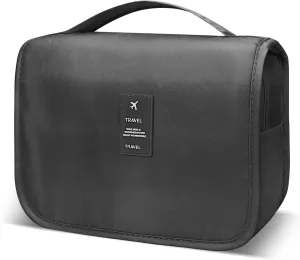 Large Capacity Travel Toiletry Bag with Hanging Hook for Men and Women Waterproof Travel Bathroom Storage Bag for Brushes Set,Mens Bathroom Bag Accessories-Black
