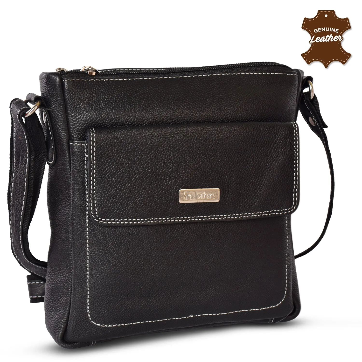 Leather Messenger Bag 36821 (Black)