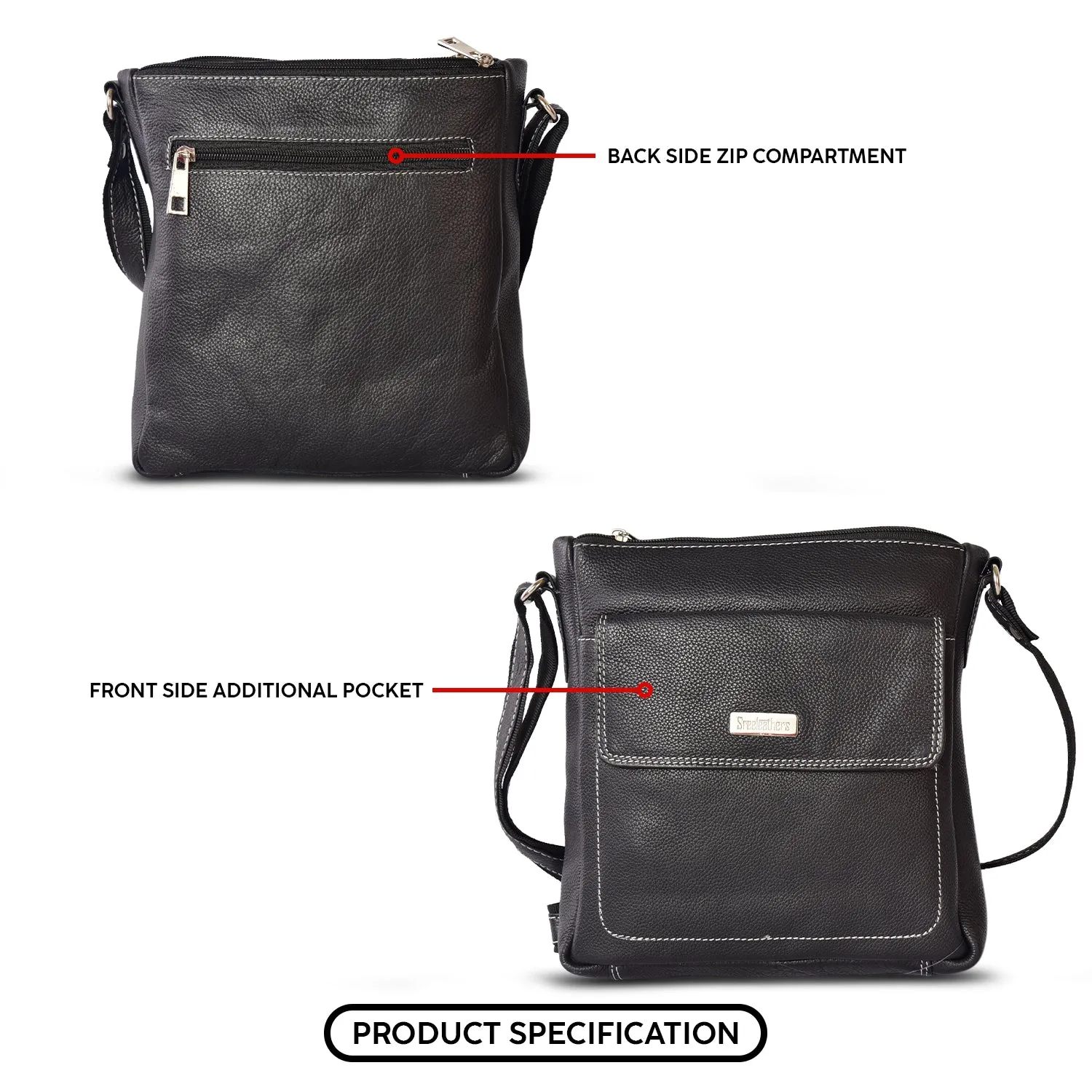 Leather Messenger Bag 36821 (Black)